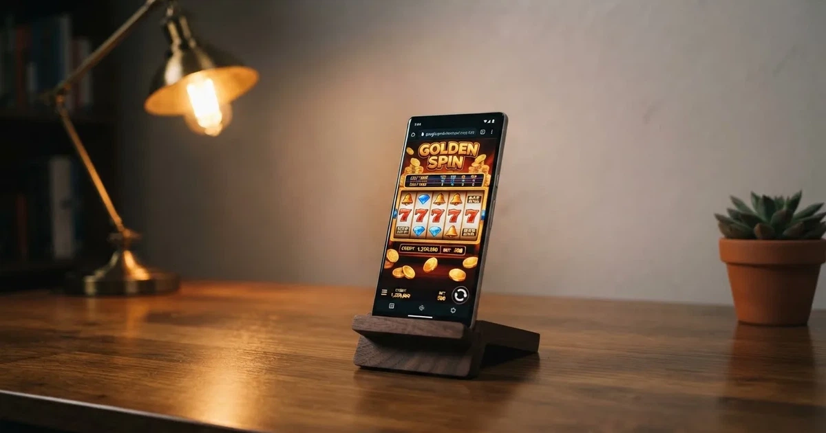 Mobitel na stalku na stolu, ispred njega miran radni kutak s lampom i biljkom, zaslon meko svijetli.